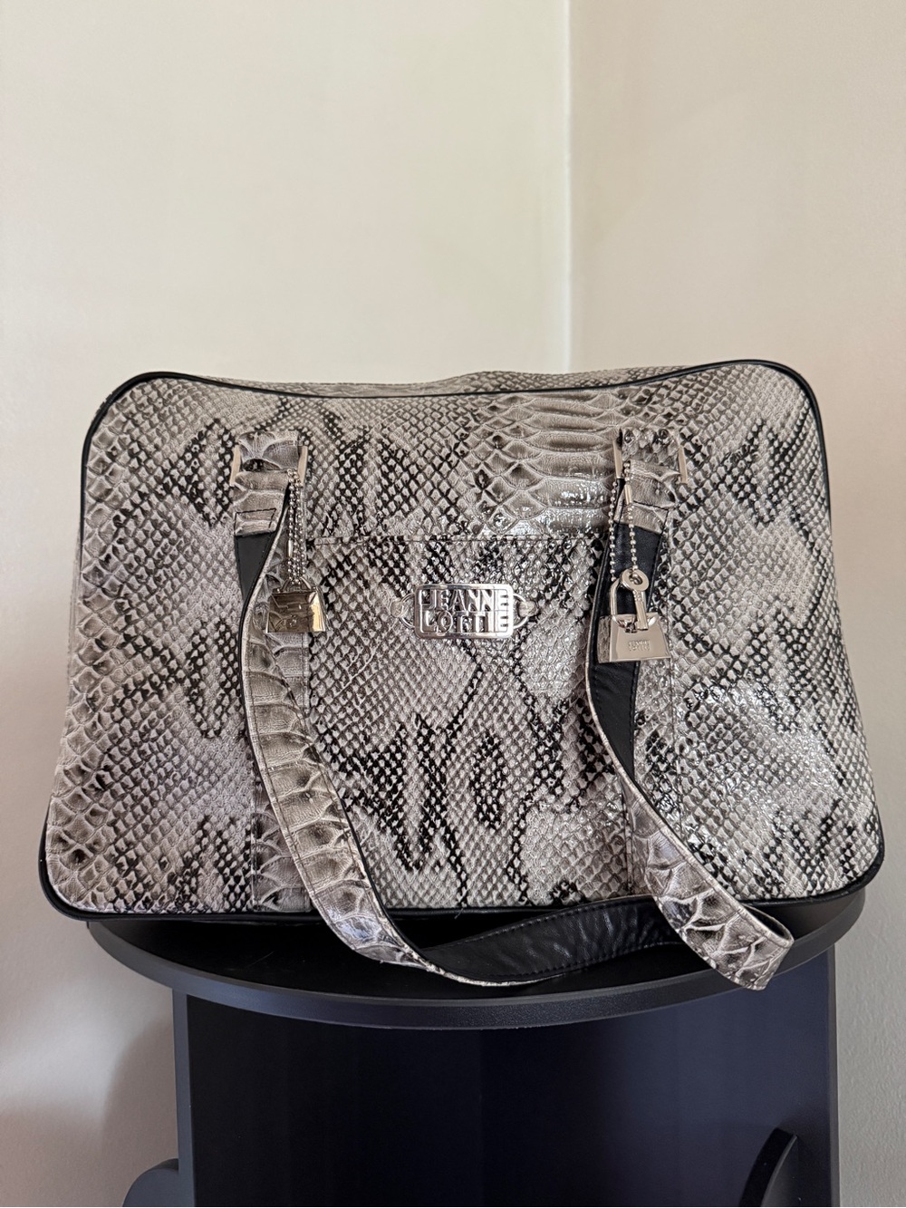 Jeanne Lottie Snake-Print Shoulder Bag with Lock Charm